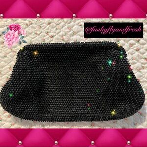 1950’s Vintage Corde black beaded snap clutch bag in perfect condition!